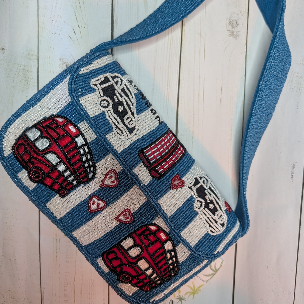 America & Beyond Express Beaded Blue and White Shoulder Bag